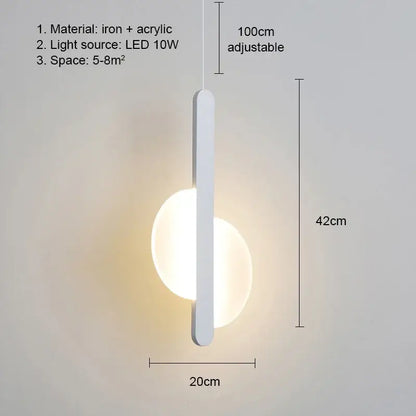 Modern black and white minimalist pendant light with white iron and acrylic design featuring adjustable led bulbs light source