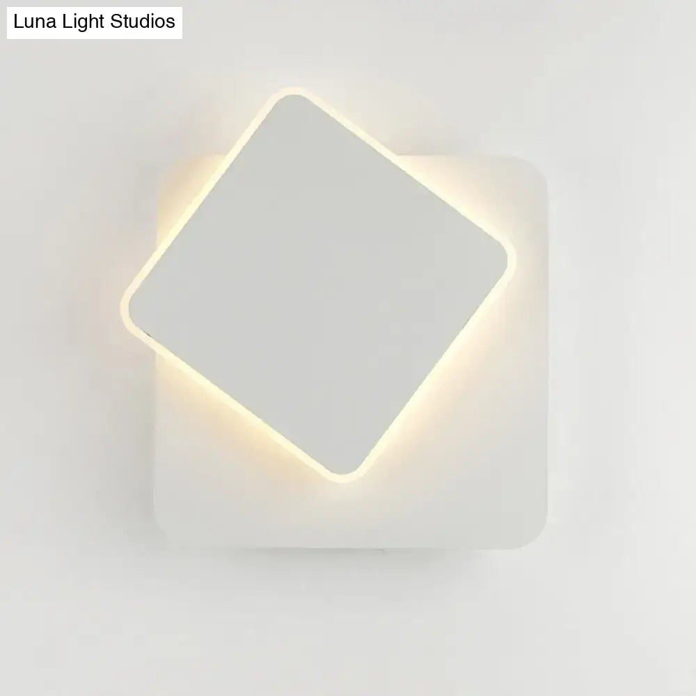 Modern black and white minimalist led wall lamp with a sleek white square design and soft ambient edge lighting
