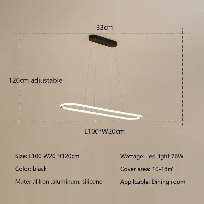 Modern black and white oval led chandelier pendant light with sleek iron aluminum and silicone design for dining room