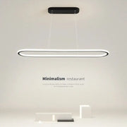 Modern black and white oval led chandelier with sleek minimalist design for dining room pendant lighting