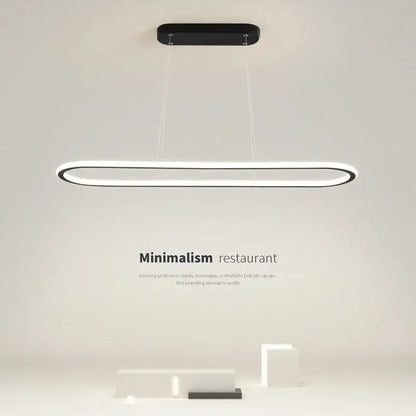 Modern black and white oval led chandelier with sleek minimalist design for dining room pendant lighting
