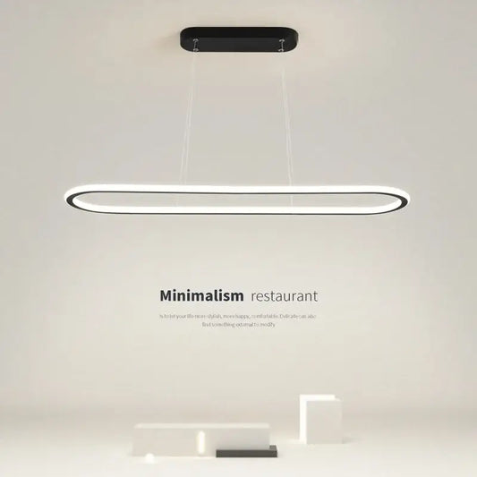Modern black and white oval led chandelier with sleek minimalist design for dining room pendant lighting