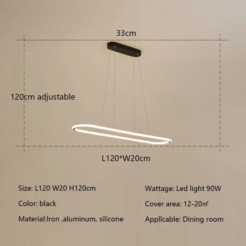 Modern black and white oval led chandelier with a sleek iron aluminum and silicone design for dining room lighting