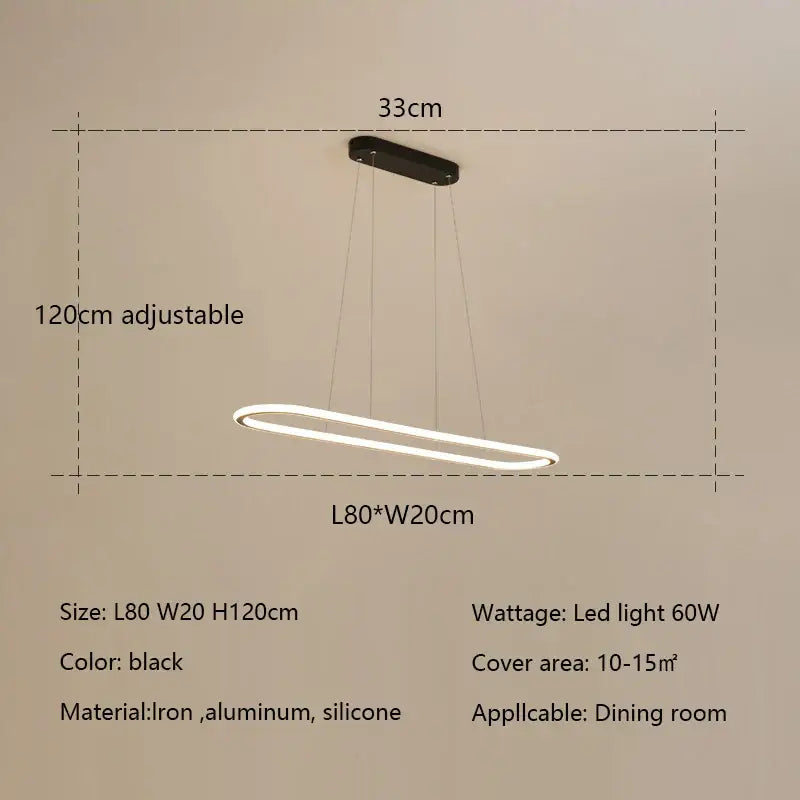 Modern black and white oval led chandelier pendant light made of iron aluminum and silicone for dining room use