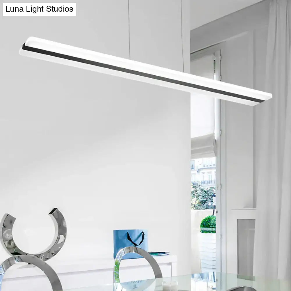 Modern white led linear hanging lamp with sleek black-white plank design acrylic for island lighting