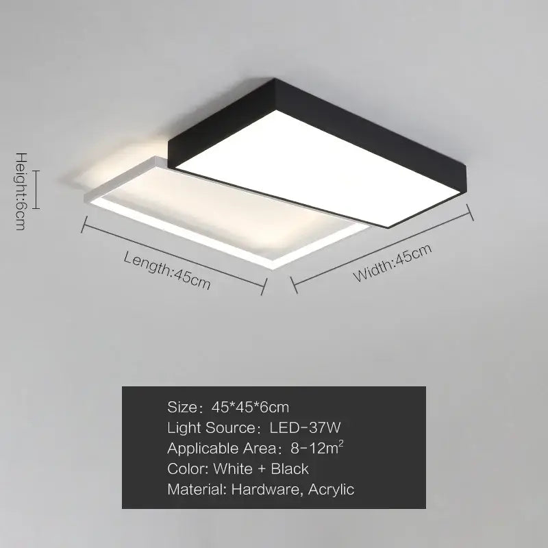 Modern black and white rectangular ceiling light with sleek acrylic panel ideal as a bedroom lamp ceiling light