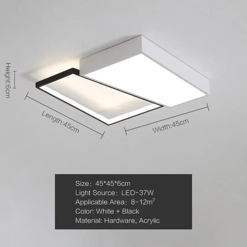 Modern black and white rectangular ceiling light with acrylic panels and hardware construction bedroom lamp ceiling