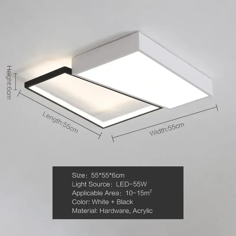 Modern black and white rectangular ceiling light with sleek hardware and acrylic construction for bedroom lamp ceiling use
