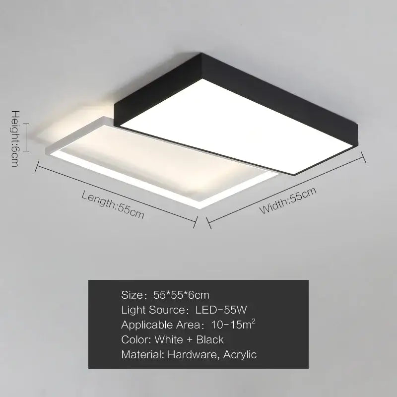 Modern black and white rectangular ceiling light with sleek frame and acrylic panel for bedroom lamp ceiling use