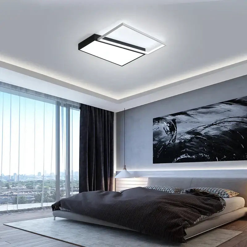 Modern black and white rectangular ceiling light featuring a sleek design ideal as a bedroom lamp ceiling light