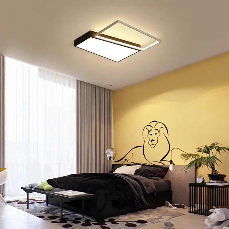 Modern black and white rectangular ceiling light with sleek black frame and warm white illumination for bedroom lamp ceiling