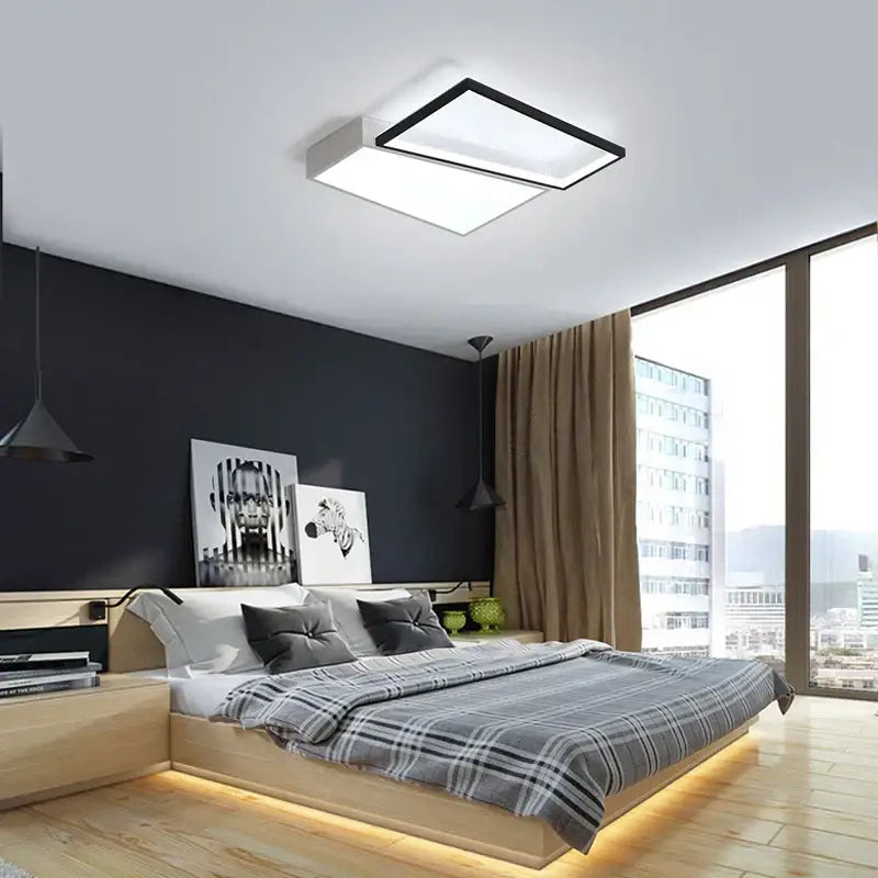 Modern black and white rectangular ceiling light with sleek frame and white panel ideal for bedroom lamp ceiling use