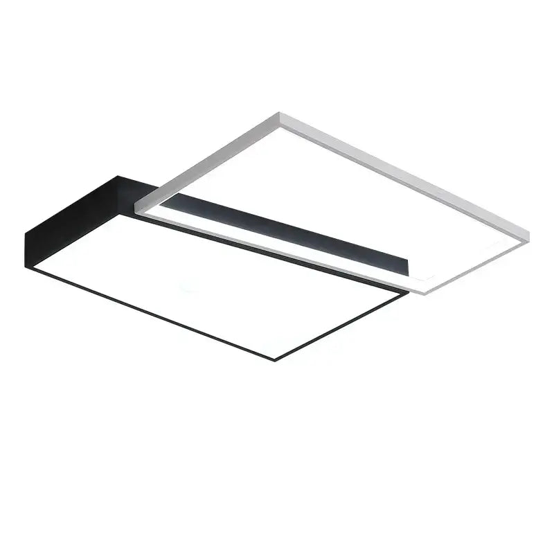 Modern black and white ceiling light with sleek rectangular frame and overlapping panels for bedroom lamp ceiling use