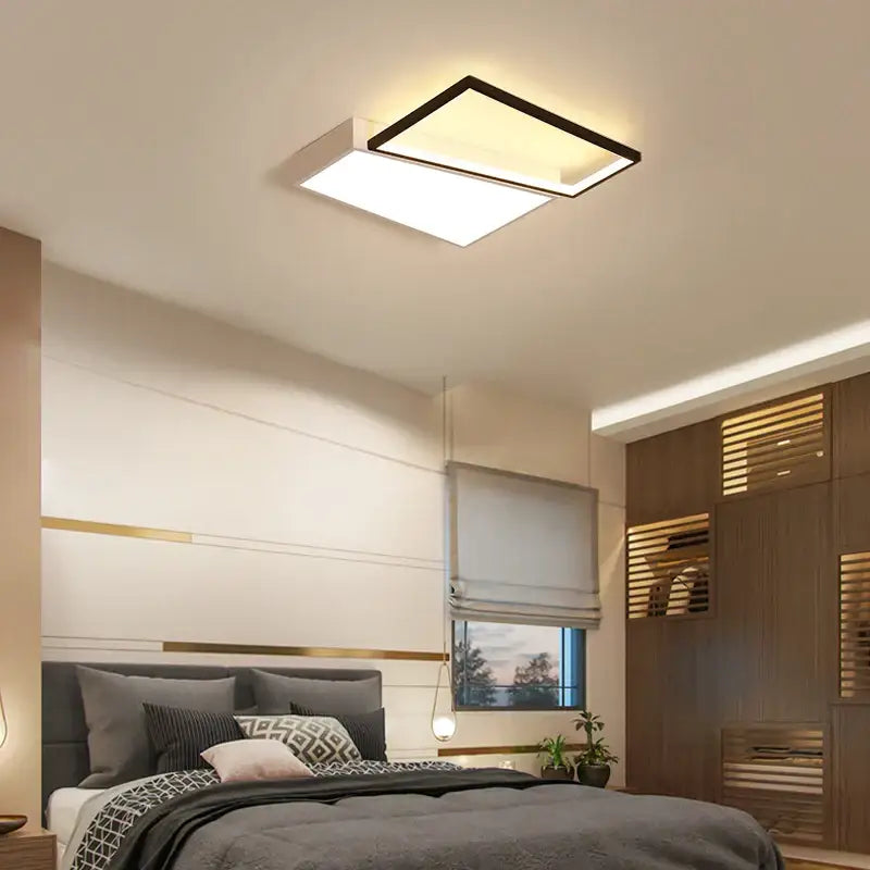 Modern black and white rectangular ceiling light with sleek frame and warm illumination for bedroom lamp ceiling use