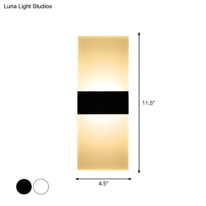 Modern black white rectangular led sconce with sleek black band and warm diffused light for living room wall lamp