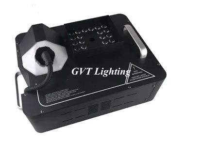 Modern black and white rgb dmx led fog machine with silver handles and white hexagonal nozzle for party room effects