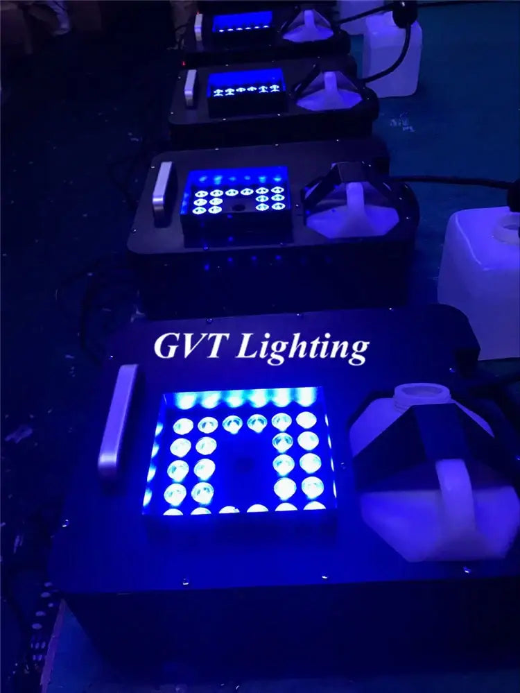 Modern black gvt lighting dmx led fog machine with bright blue led grid and control panel for party room effects