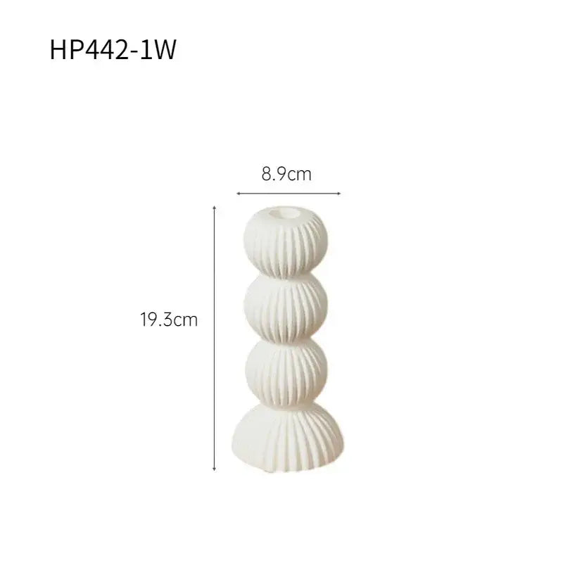 Modern black and white ribbed geometric ceramic candle holder with stacked spherical tiers for living room decorbites decor