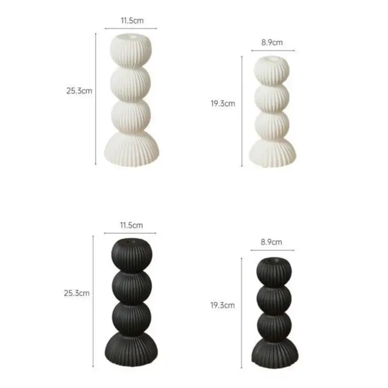 Modern black and white ribbed geometric ceramic candle holder featuring stacked spherical segments for living room decorbites geometric ceramic decor