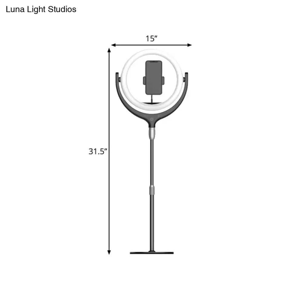 Modern black and white 15-inch led mirror lamp with silver stand for bedroom and phone streaming use