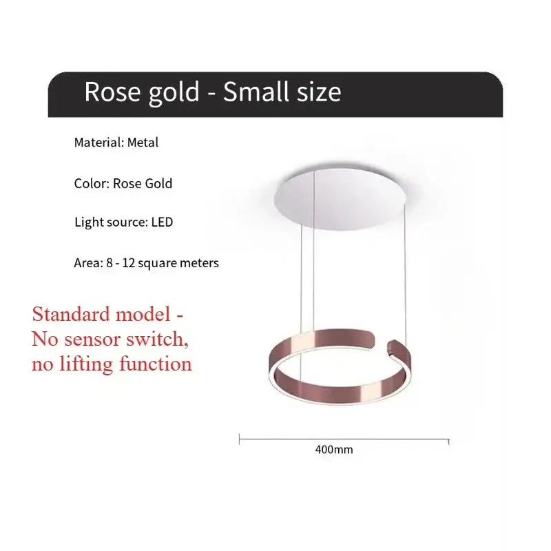 Modern black and white rose gold metal ring pendant light with led illumination and integrated light source for dining room
