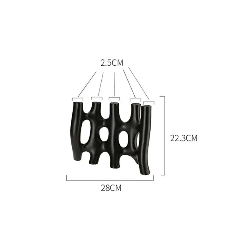 Modern black and white sculptural ceramic vase with five slender curved openings for living room decorbites ceramic vase