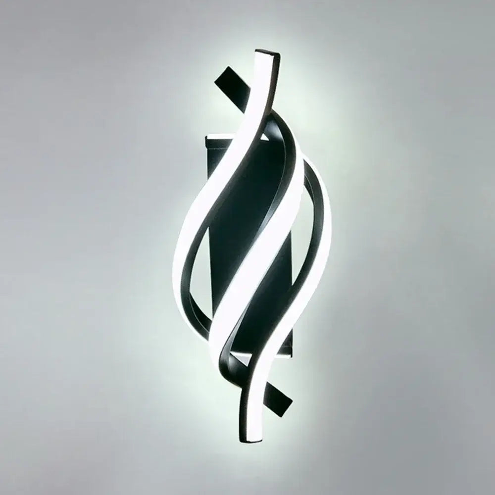 Modern black and white sculptural led wall lamps with sleek intertwined design for bedroom lighting