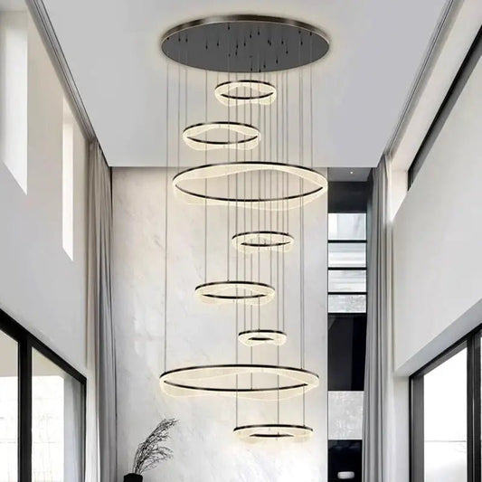 Modern black & white sculptural ring pendant light living room - Decorbites