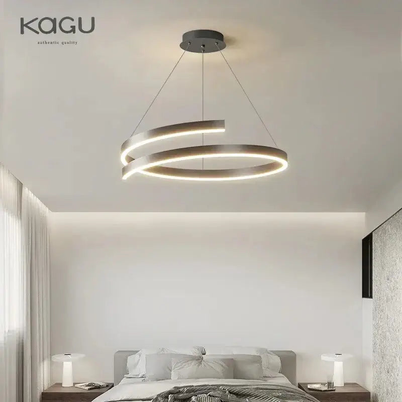 Modern black white spiral chandelier with silver-toned led ceiling light and two interlocking circular rings by decorbites black white