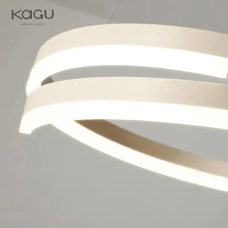 Modern black white spiral chandelier featuring sleek curved white LED bands for elegant living room pendant light decorbites black white