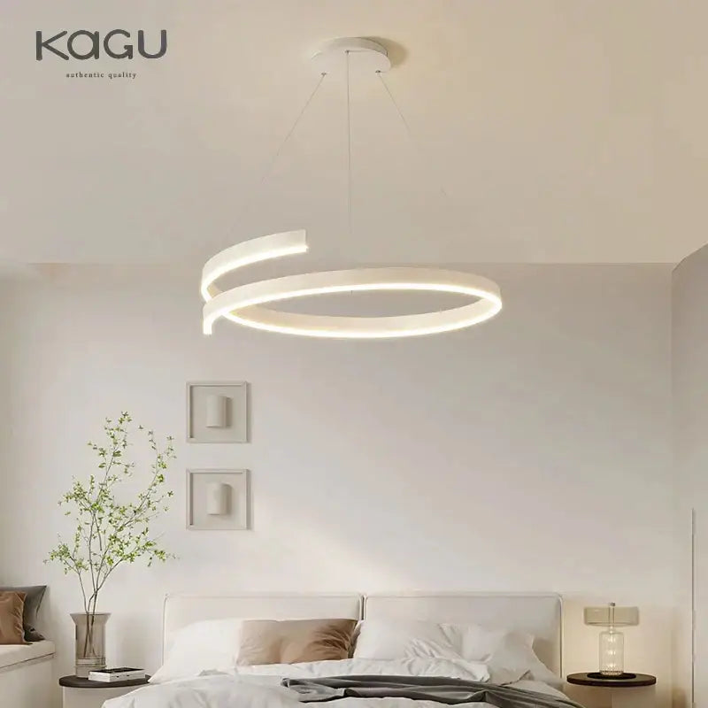 Modern black white spiral chandelier featuring a sleek white spiral double-ring led pendant light for living room decorbites black white