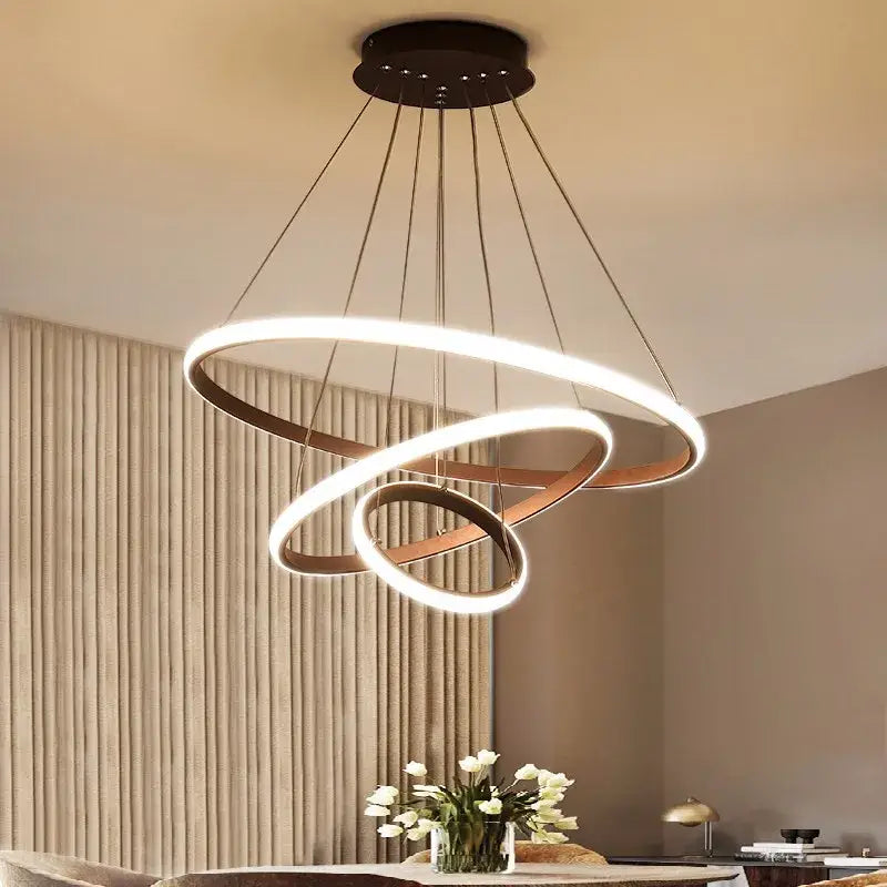 Modern black and white spiral pendant chandelier with double-ring led rings and sleek black ceiling mount decorbites black ring