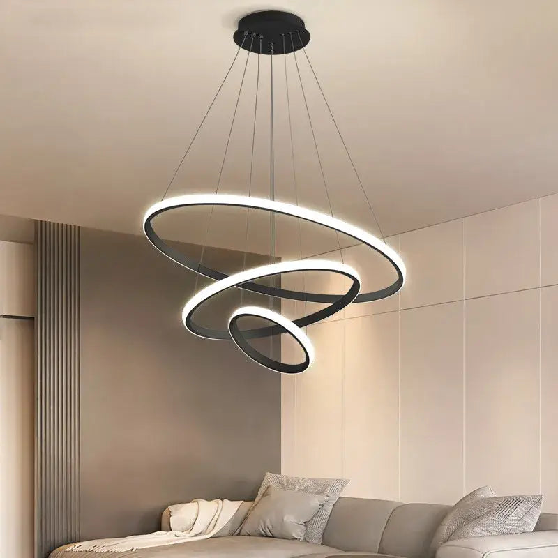Modern black and white spiral led pendant chandelier with sleek interlocking rings decorbites black ring for living room
