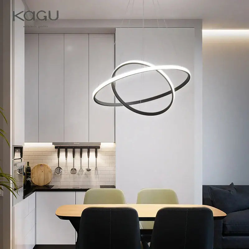 Modern black and white spiral led pendant chandelier with intertwined circular rings decorbites black ring pendant light