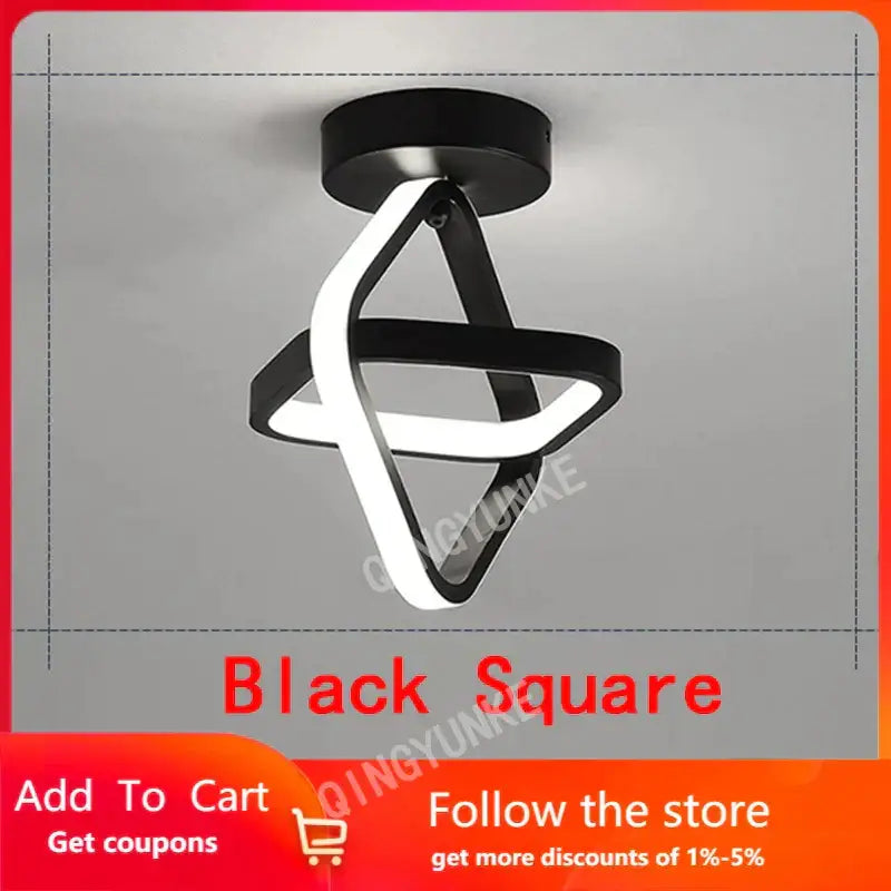 Modern black and white square led ceiling lamp with sleek twisted geometric design for corridors ceiling lamp