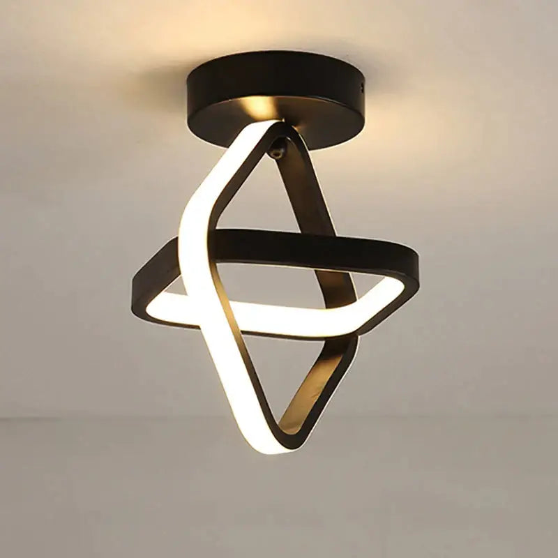 Modern black and white square led ceiling lamp with geometric intertwined ring design for corridors