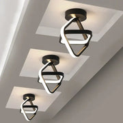 Modern black and white square led ceiling lamp featuring geometric intertwined rings for corridor lighting