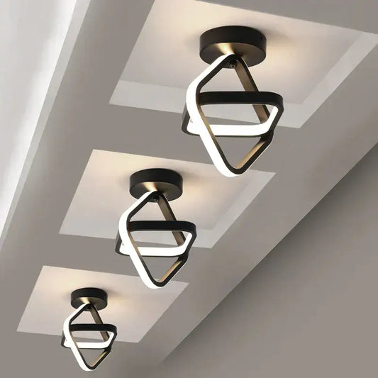 Modern black and white square led ceiling lamp featuring geometric intertwined rings for corridor lighting