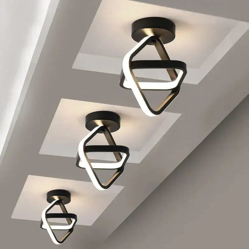 Modern black and white square led ceiling lamp featuring geometric intertwined rings for corridor lighting