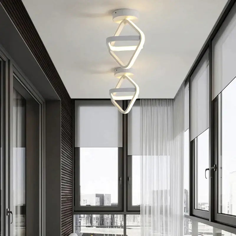 Modern black and white square led ceiling lamp with sleek twisted geometric design for corridors ceiling lamp