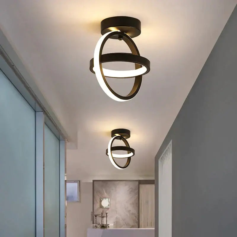 Modern black and white ring-shaped led ceiling lamp with a sleek minimalist design for corridor lighting
