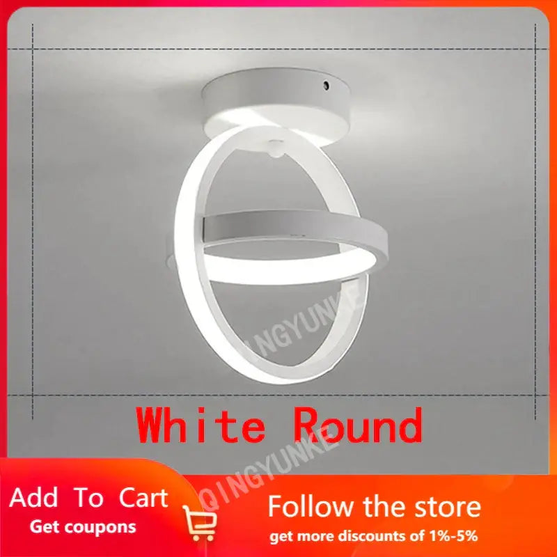 Modern black and white square led ceiling lamp featuring a white round led ceiling light with interlocking circular rings