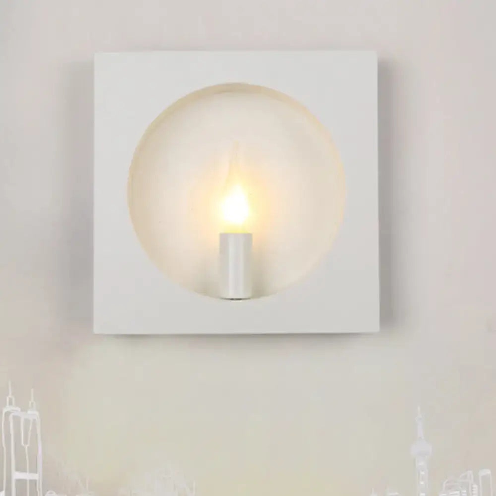Modern black and white square wall lamp with medium base candle bulb in circular cutout glass globe fixture inches wall lamp