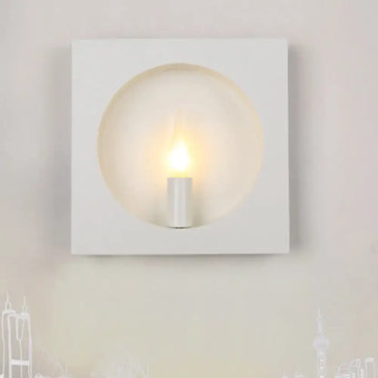 Modern black and white square wall lamp with medium base candle bulb in circular cutout glass globe fixture inches wall lamp