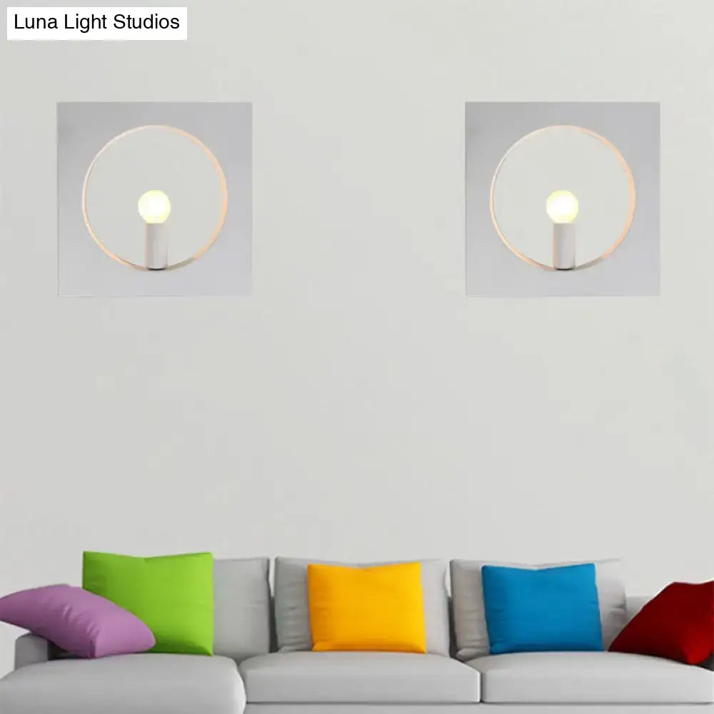 Modern black and white square wall lamp with medium base features minimalist circular white and gold inches fixture