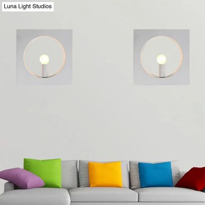 Modern black and white square wall lamp with medium base features minimalist circular white and gold inches fixture