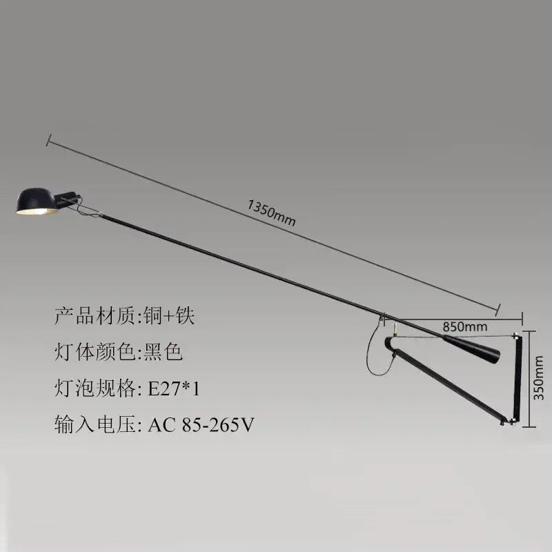 Modern black and white swing arm wall lamp with copper and iron construction for living room decorbites adjustable led lighting