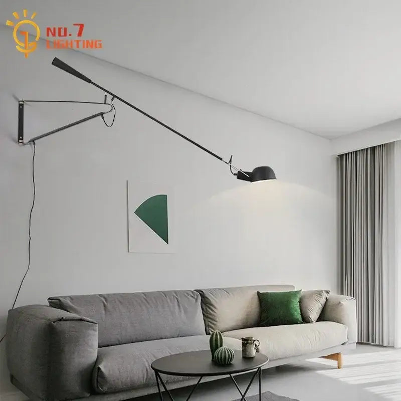 Modern black and white swing arm wall lamp with a sleek design and decorbites adjustable led for living room use