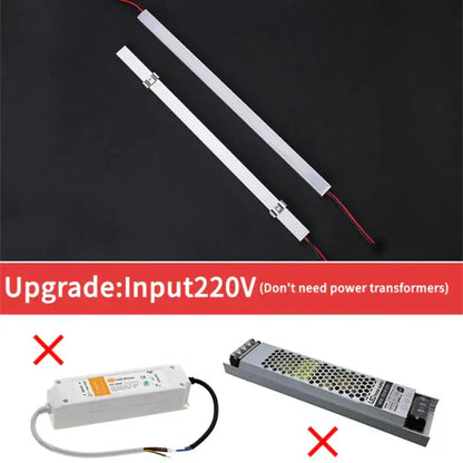 Two slim white led tube bar light strips with integrated power connectors for modern decorbites led black lighting