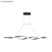 Modern black and white twisted led pendant light with sleek curved arms for kitchen island illumination